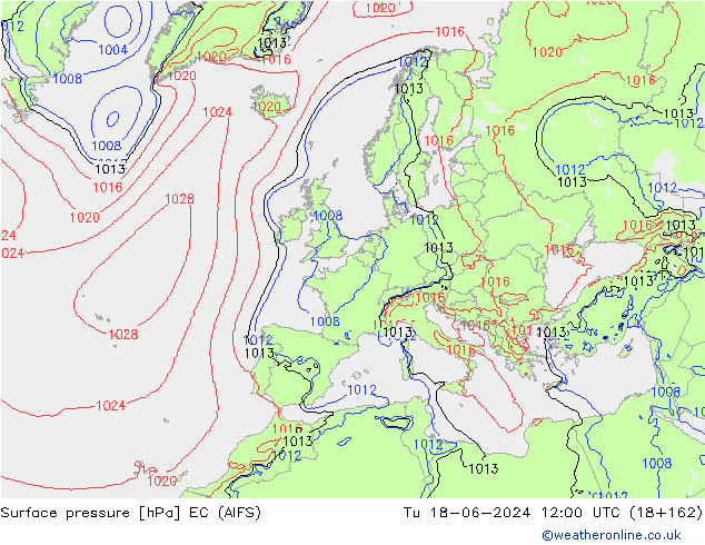 Surface pressure EC (AIFS) Tu 18.06.2024 12 UTC