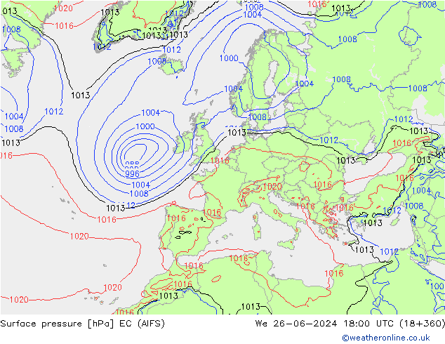 地面气压 EC (AIFS) 星期三 26.06.2024 18 UTC