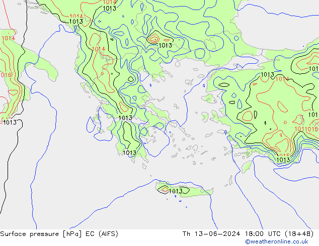 pression de l'air EC (AIFS) jeu 13.06.2024 18 UTC