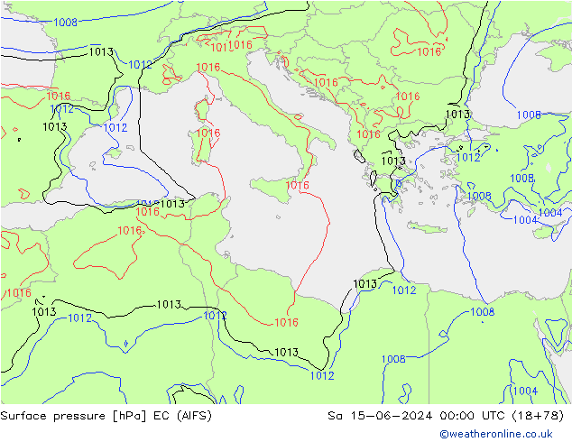 Atmosférický tlak EC (AIFS) So 15.06.2024 00 UTC