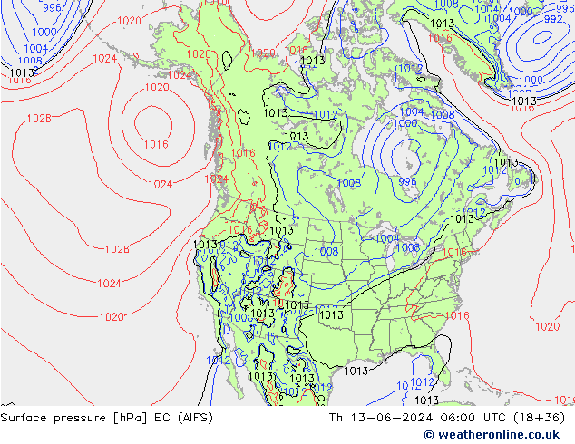 ciśnienie EC (AIFS) czw. 13.06.2024 06 UTC