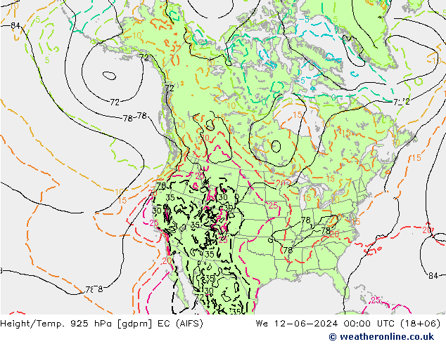 Height/Temp. 925 hPa EC (AIFS) We 12.06.2024 00 UTC