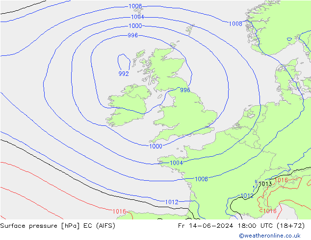Presión superficial EC (AIFS) vie 14.06.2024 18 UTC