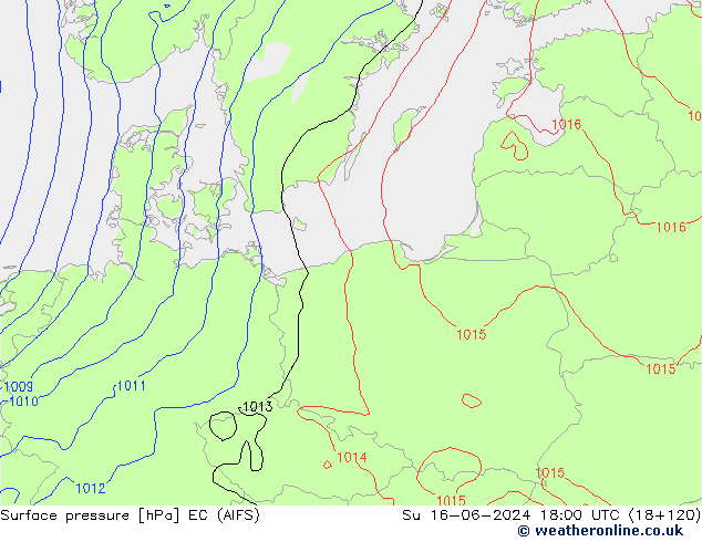 Surface pressure EC (AIFS) Su 16.06.2024 18 UTC