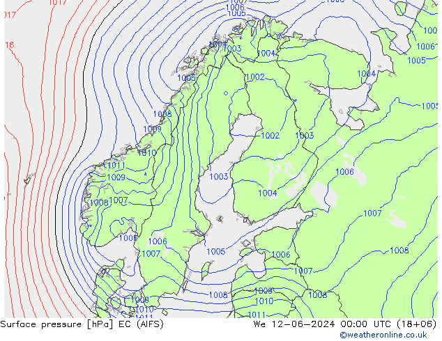 地面气压 EC (AIFS) 星期三 12.06.2024 00 UTC