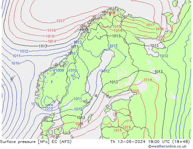 Pressione al suolo EC (AIFS) gio 13.06.2024 18 UTC