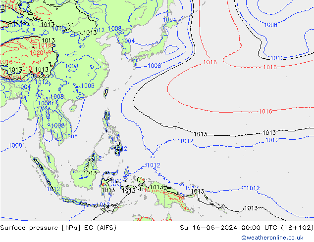 Presión superficial EC (AIFS) dom 16.06.2024 00 UTC