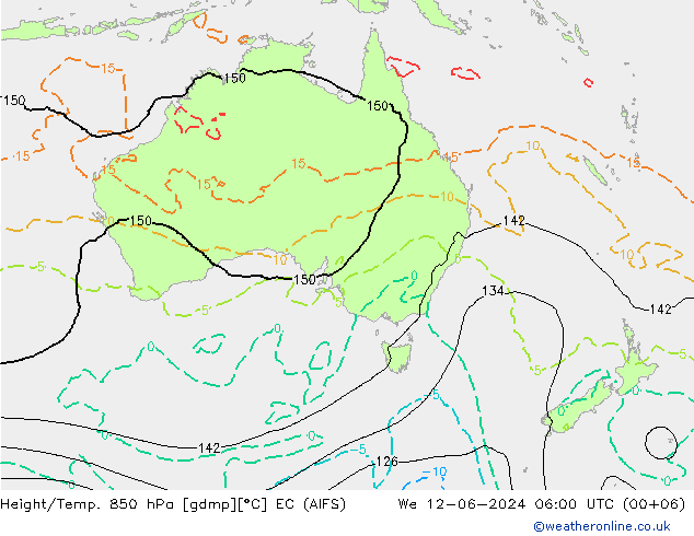 Géop./Temp. 850 hPa EC (AIFS) mer 12.06.2024 06 UTC
