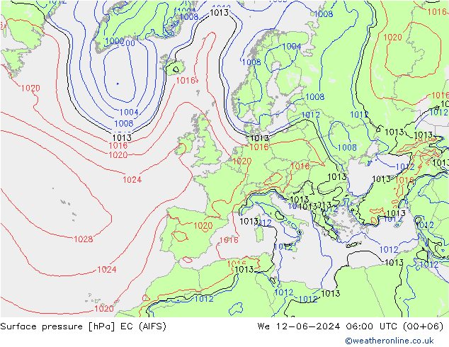 Atmosférický tlak EC (AIFS) St 12.06.2024 06 UTC