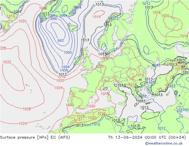 приземное давление EC (AIFS) чт 13.06.2024 00 UTC