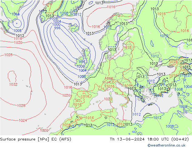 ciśnienie EC (AIFS) czw. 13.06.2024 18 UTC