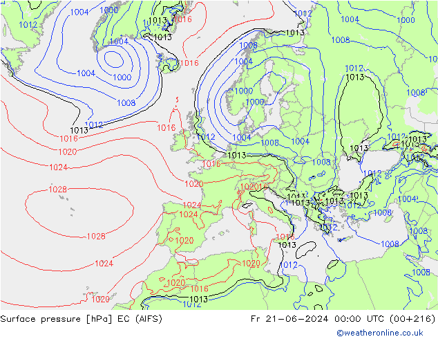 Surface pressure EC (AIFS) Fr 21.06.2024 00 UTC