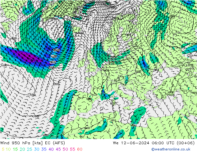 Viento 950 hPa EC (AIFS) mié 12.06.2024 06 UTC