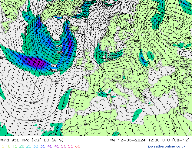 Wind 950 hPa EC (AIFS) We 12.06.2024 12 UTC