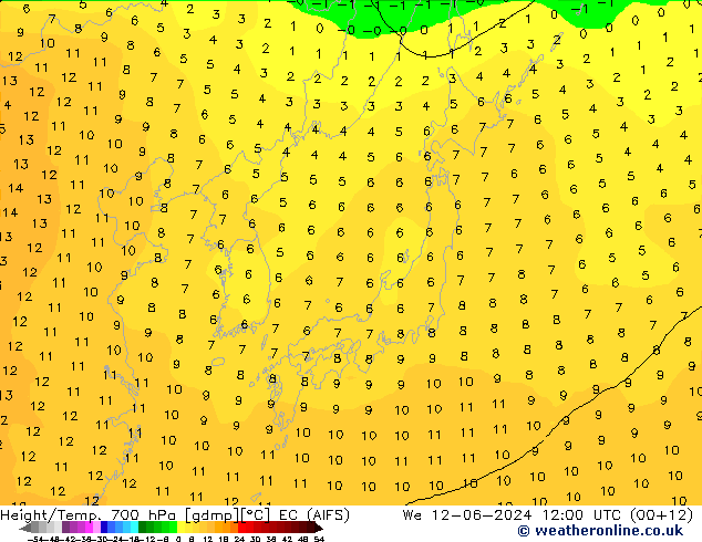 Height/Temp. 700 hPa EC (AIFS) Qua 12.06.2024 12 UTC