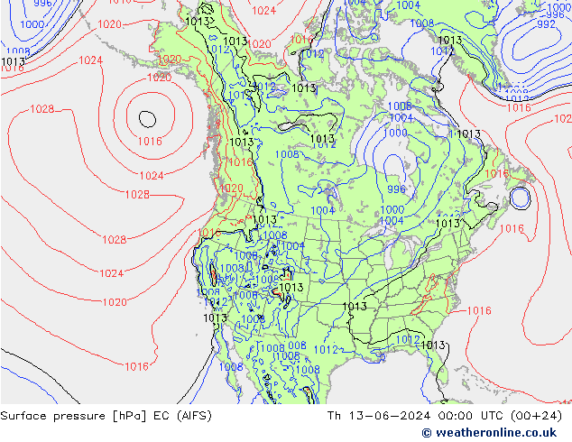 pressão do solo EC (AIFS) Qui 13.06.2024 00 UTC