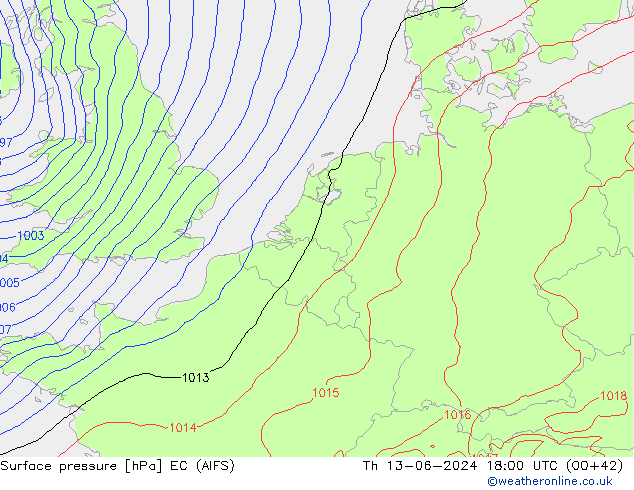 Surface pressure EC (AIFS) Th 13.06.2024 18 UTC