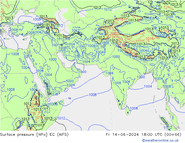 Surface pressure EC (AIFS) Fr 14.06.2024 18 UTC