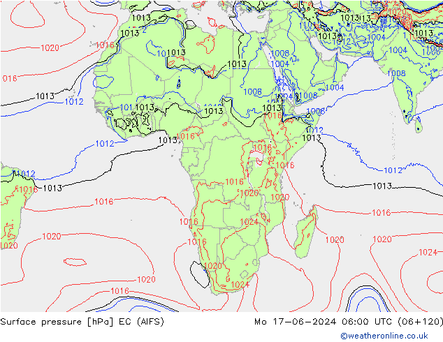 Pressione al suolo EC (AIFS) lun 17.06.2024 06 UTC