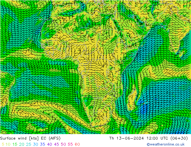 Wind 10 m EC (AIFS) do 13.06.2024 12 UTC