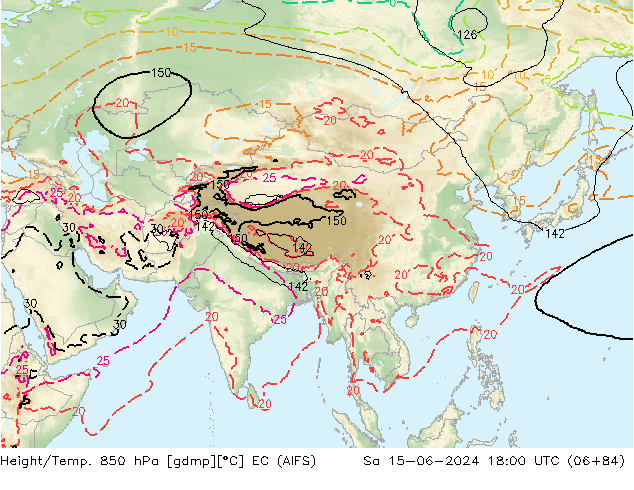 Height/Temp. 850 hPa EC (AIFS) so. 15.06.2024 18 UTC