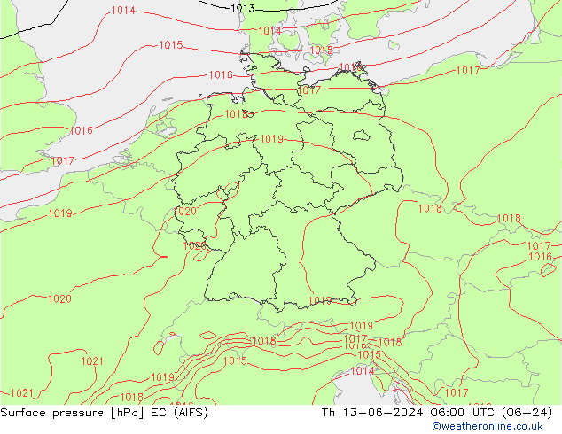 приземное давление EC (AIFS) чт 13.06.2024 06 UTC