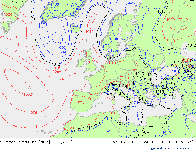 Presión superficial EC (AIFS) mié 12.06.2024 12 UTC