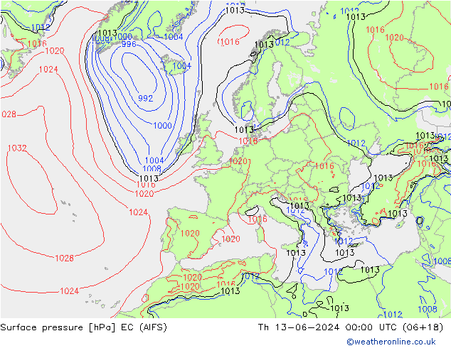 pression de l'air EC (AIFS) jeu 13.06.2024 00 UTC