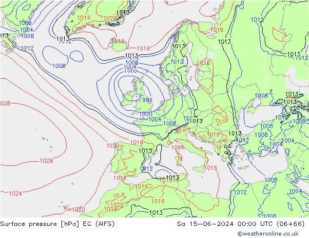 Pressione al suolo EC (AIFS) sab 15.06.2024 00 UTC