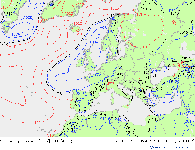 Presión superficial EC (AIFS) dom 16.06.2024 18 UTC