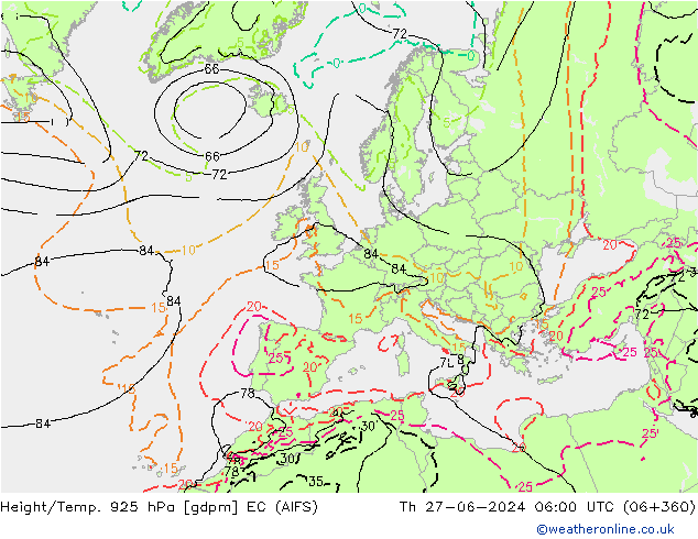 Height/Temp. 925 hPa EC (AIFS) Do 27.06.2024 06 UTC