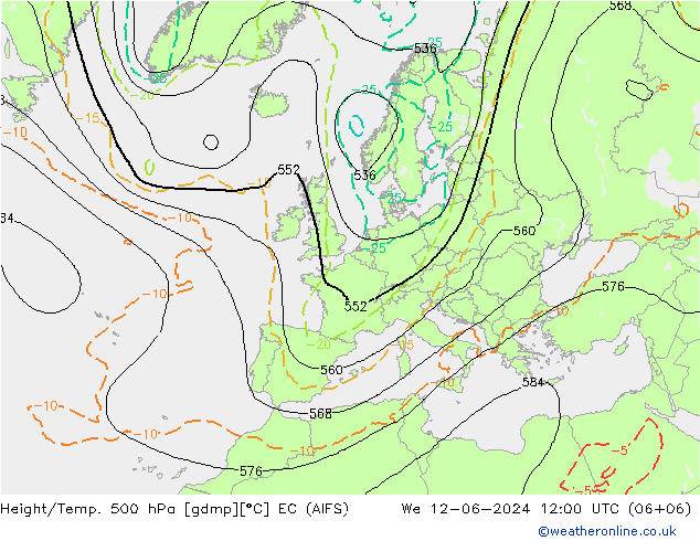 Height/Temp. 500 hPa EC (AIFS) mer 12.06.2024 12 UTC