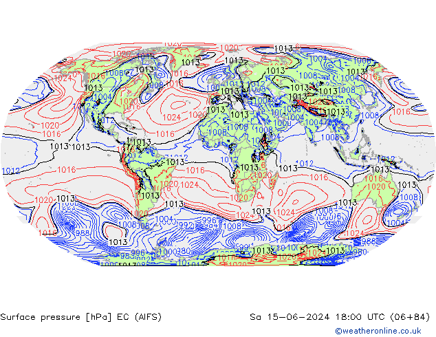 Atmosférický tlak EC (AIFS) So 15.06.2024 18 UTC