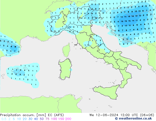 Precipitation accum. EC (AIFS) ср 12.06.2024 12 UTC