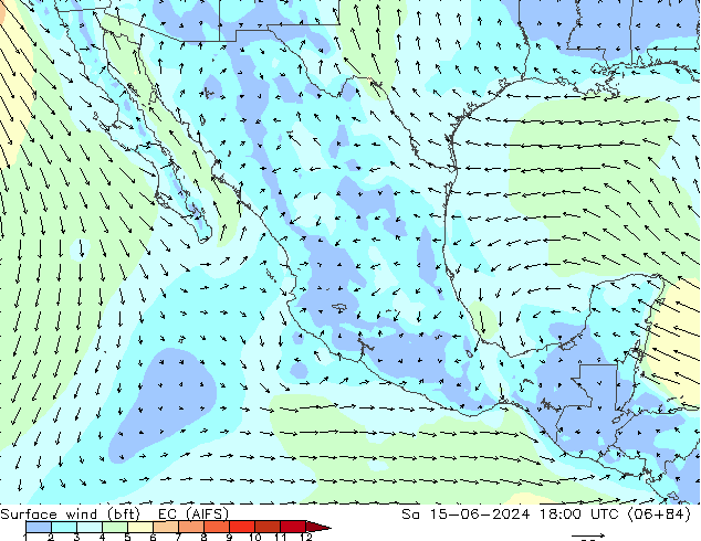Wind 10 m (bft) EC (AIFS) za 15.06.2024 18 UTC