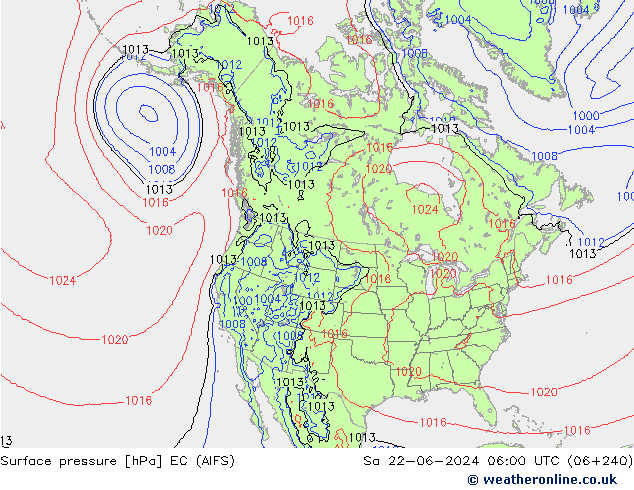 ciśnienie EC (AIFS) so. 22.06.2024 06 UTC