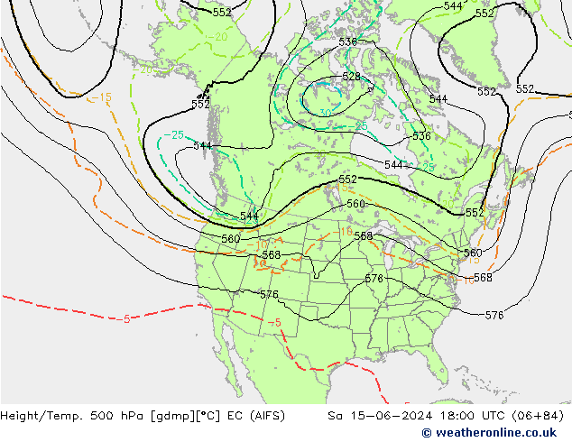 Height/Temp. 500 гПа EC (AIFS) сб 15.06.2024 18 UTC