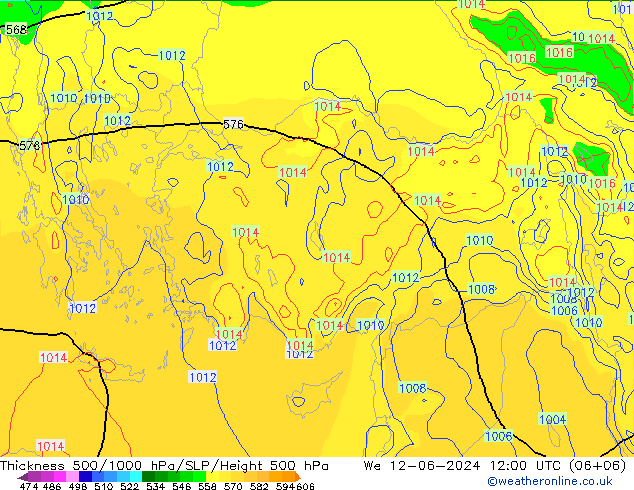 Thck 500-1000hPa EC (AIFS) śro. 12.06.2024 12 UTC