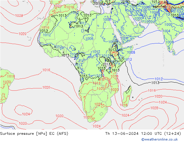 Atmosférický tlak EC (AIFS) Čt 13.06.2024 12 UTC