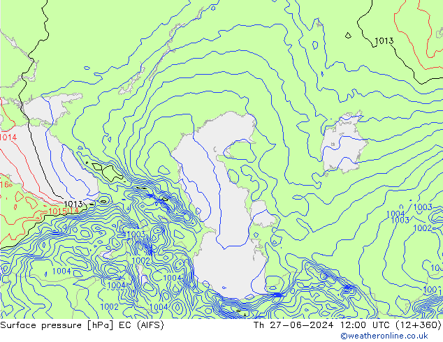 Presión superficial EC (AIFS) jue 27.06.2024 12 UTC