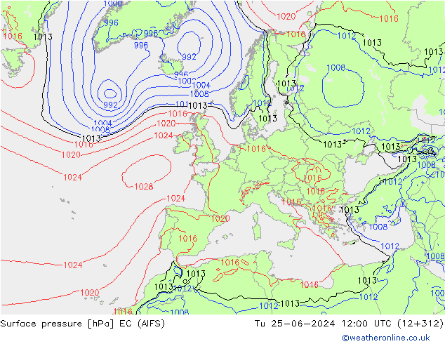 Presión superficial EC (AIFS) mar 25.06.2024 12 UTC