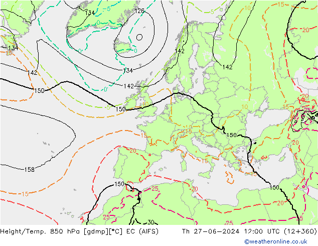 Yükseklik/Sıc. 850 hPa EC (AIFS) Per 27.06.2024 12 UTC