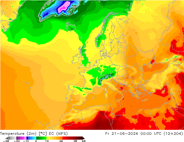 Temperatura (2m) EC (AIFS) Sex 21.06.2024 00 UTC