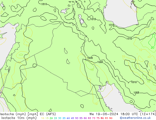 Isotachs (mph) EC (AIFS) mer 19.06.2024 18 UTC