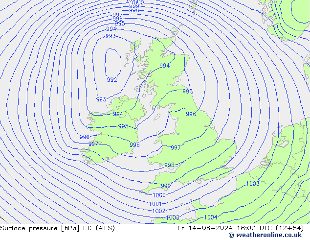 Surface pressure EC (AIFS) Fr 14.06.2024 18 UTC