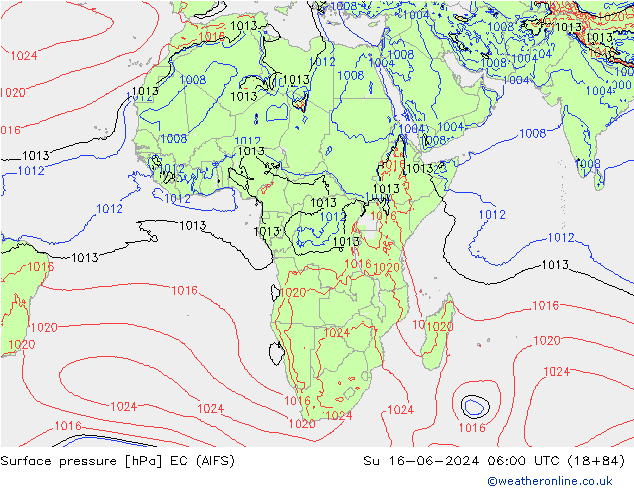 приземное давление EC (AIFS) Вс 16.06.2024 06 UTC