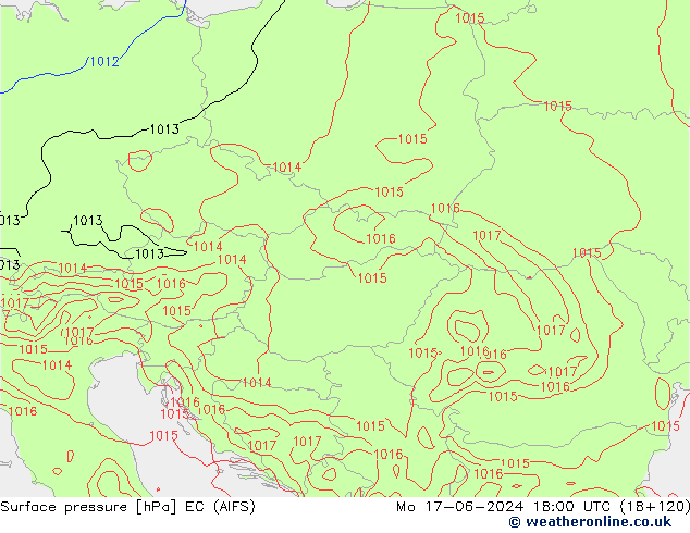 Atmosférický tlak EC (AIFS) Po 17.06.2024 18 UTC