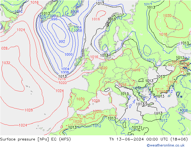 приземное давление EC (AIFS) чт 13.06.2024 00 UTC