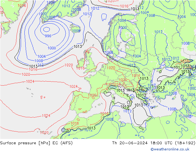 Surface pressure EC (AIFS) Th 20.06.2024 18 UTC