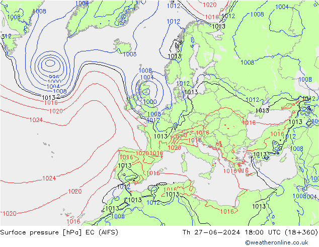 Luchtdruk (Grond) EC (AIFS) do 27.06.2024 18 UTC